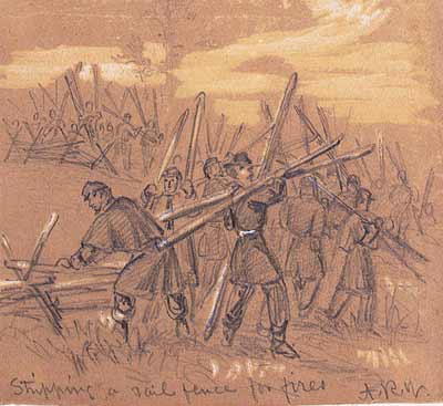 Waud's illustration, Taking Fence Rails
