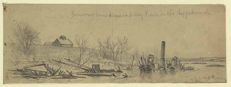Remains of burnt steamers by Edwin Forbes
