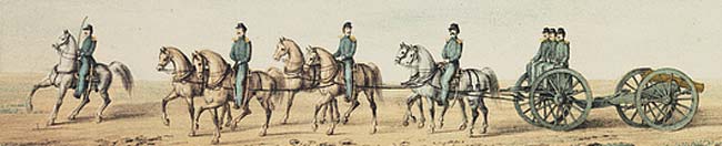 Graphic illustration of a battery of horse artillery