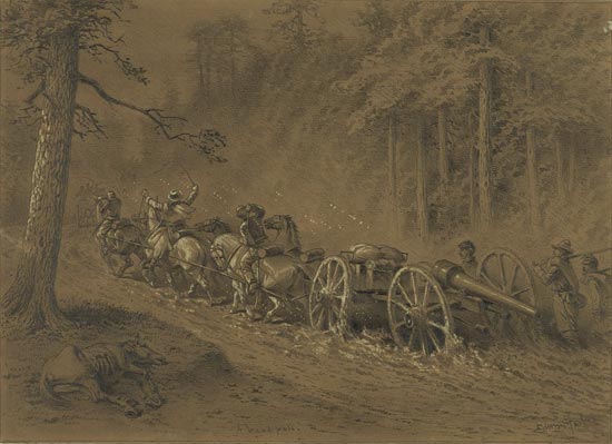 Edwin Forbes sketch of artillery stuck in deep mud