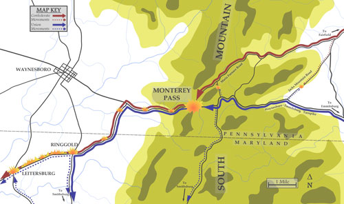 Overview map of the Battle of Monterey Pass