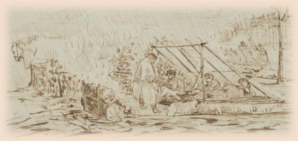 Charles W. Reed sketch of pickets in the rain