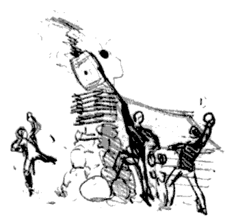 Charles Reed sketch of soldiers tipping a chimney
