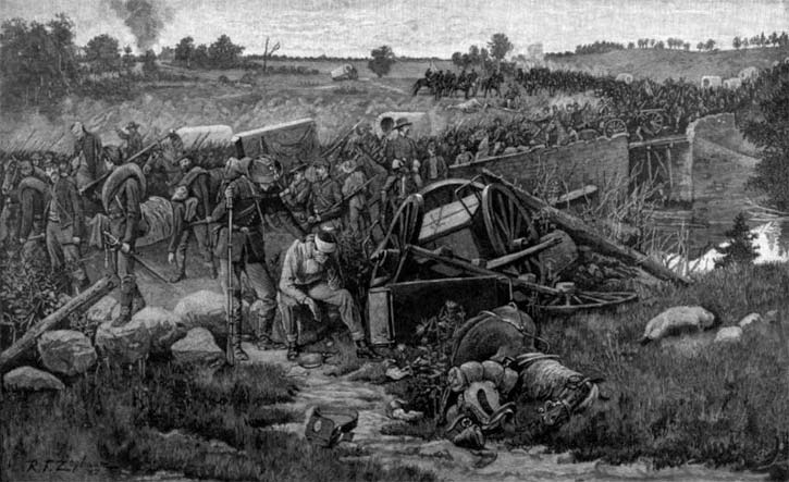 Rufus F. Zogbaum's sketch of the chaos at Bull Run Bridge
