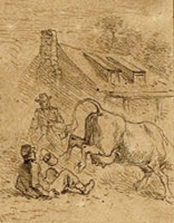 Edwin Forbes sketch of soldiers and cow
