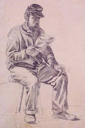 Edwin Forbes sketch of soldier reading.
