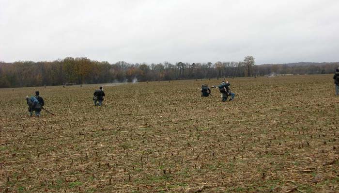 Re-enactors skirmishing at Slaughter Pen Farm