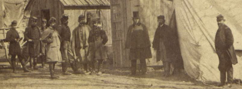 Officers in camp at Williamsport in front of the library