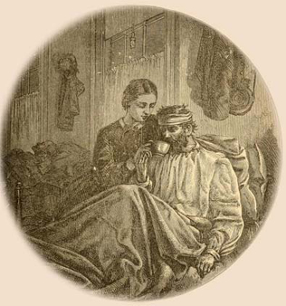 caring for the wounded, illustration from Boys of '61