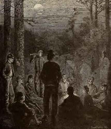 Copeland illustration of soldiers around a campfire