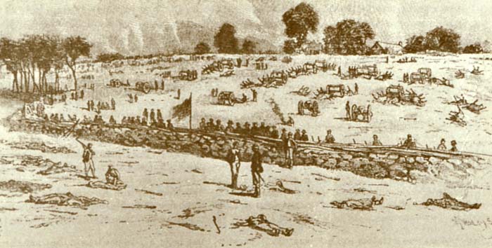 Edwin Forbes Sketch of Cemetery Ridge near the Copse of Trees after Pickett's Charge