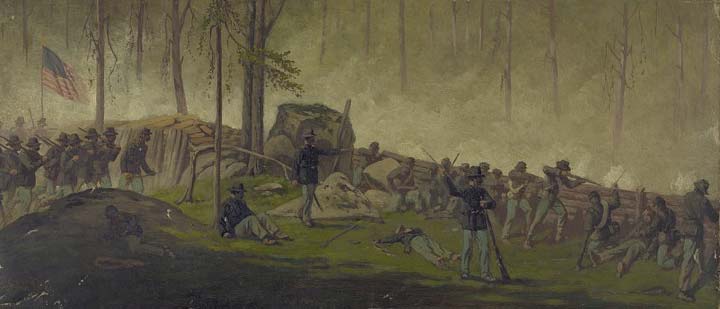 Edwin Forbes Painting of Union Breastworks on Culp's Hill