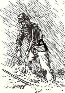 Edwin Forbes engraving, soldier mired in mud