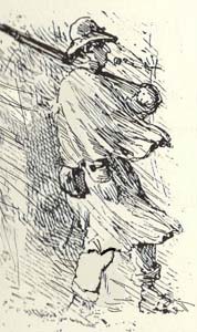 Edwin Forbes sketch of soldier on picket in bad weather