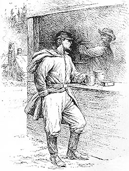 Edwin Forbes engrving of soldier at a sutler's counter