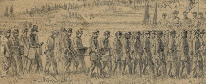 Edwin Forbes sketch of the Procession of 5 Prisoners to Their Execution
