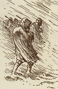 Edwin Forbes illustration of heavy rain and men marching