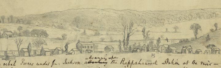 Left half of Edwin Forbes sketch of Rapp Station in August 1862.