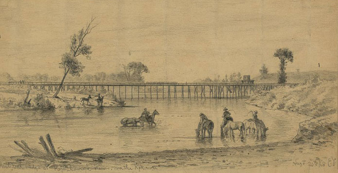 Edwin Forbes sketch of the RR Bridge at Rapp. Stn. Aug. 20, 1863