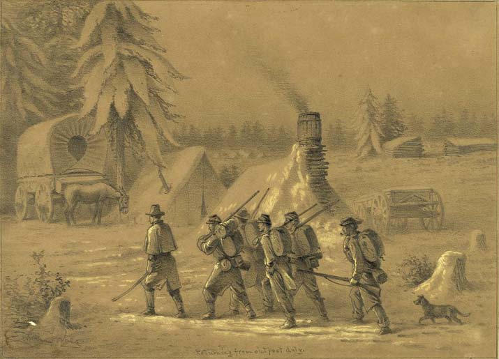 Edwin Forbes "Pickets returning to camp"