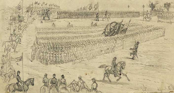 Edwin Forbes sketch of Lincoln's Review April 6 1863