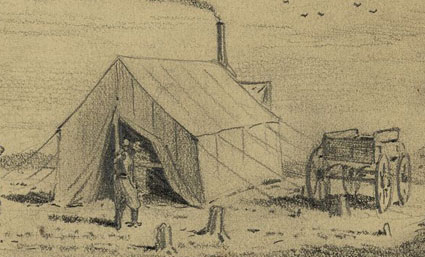 Edwin Forbes sketch of a sutler's tent in camp