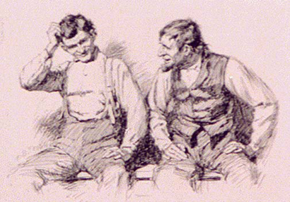 A.B. Frost illustration, one man telling the other a story