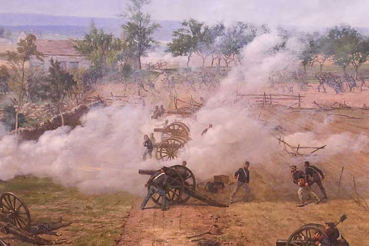 Gettysburg Cyclorama, closeup of fighting on Cemetery Ridge near Bryan Farm
