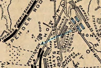 map showing Robinson's move to Gen. Hays line, July 3