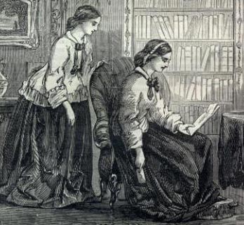 Harper's Weekly Valentine illustration, two women; one has a letter