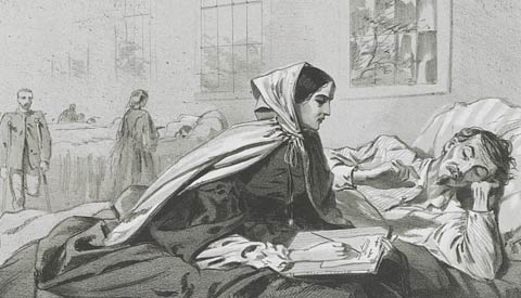 Winslow Homer sketch of woman writing letter for wounded soldier