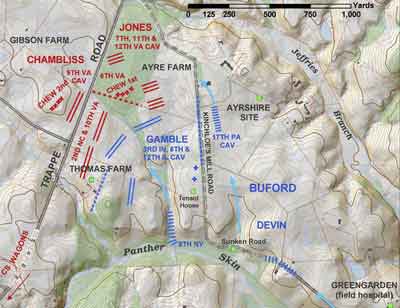 Map of the fight at the Thomas and Ayers Farms