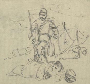 Charles Reed sketch, Sgt. kicking sleeping soldier for duty
