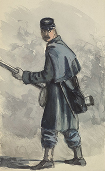 Charles Reed watercolor of soldier on guard in winter