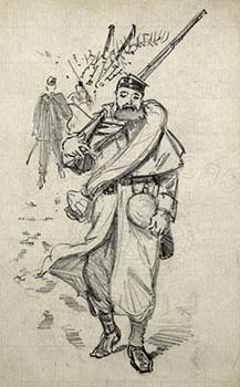 Charles Reed sketch of soldiers marching in winter