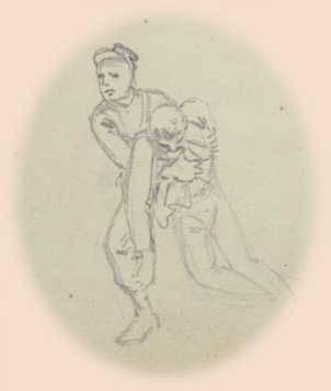 Charles Reed illustration of soldier carrying wounded comrade