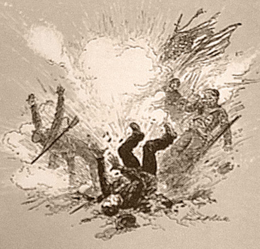 Frank Schell Illustration, "Blown to Bits by a Shell"