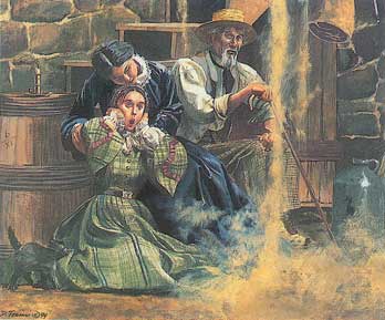 Don Troiani painting of civilians huddled in a Gettysburg cellar