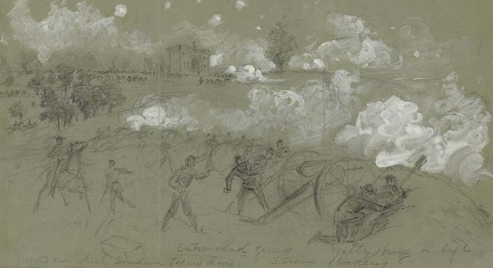 Union Artillery on Cemetery Hill - A.R. Waud