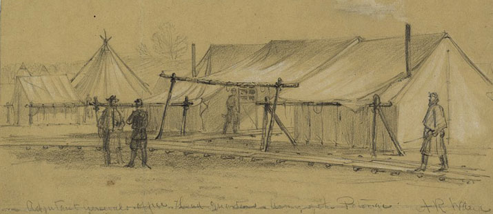 A.R. Waud Sketch "Adjt. Generals HQ"