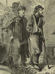 Graphic Engraving of wounded men on crutches