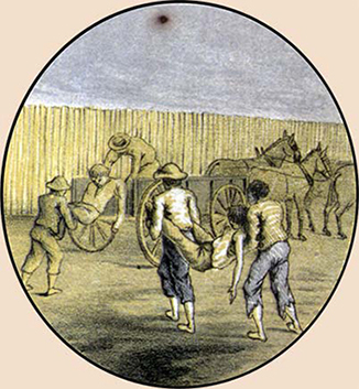 Dead loaded into a cart at Andersonville Prison