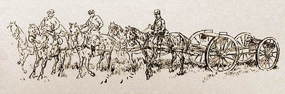 Theodore Davis illustration of a battery of artillery