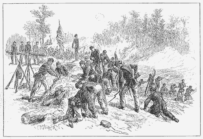 Union Soldiers building breastworks
