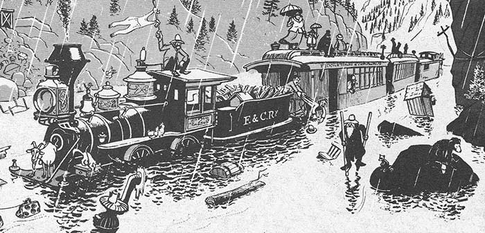 Carl Fallberg Illustration of Train flooded out