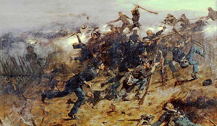 Gilbert Gaul painting, 1888, Storming the Ramparts, edited