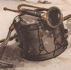 Louis K. Harlow sketch of drum and bugle