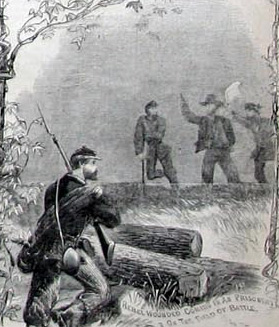 graphic from Harpers Weekly, Rebels surrendering to a Union Picket
