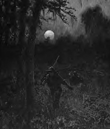 illustration of a moonlit night someone running in the night