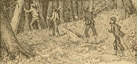 illustration of prisoners entering woods